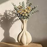 DOWAN Ceramic Flower Vase, 10" Decorative Pampas Vase for Home Decor, Modern Farmhouse Pottery Vase for Living Room Table Kitchen Bedroom Coffee Desk Entryway Mantel Book Shelf, Soft White
