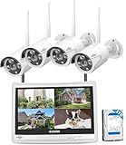 [16CH Expandable] Hiseeu Home Security System, 2.4G/5G Wireless WiFi Pro, 4K NVR with 12" LCD Monitor, 5MP Corded Electric Powered Outdoor Bullet Cameras, 24/7 Recording, 3TB HDD, Night Vision, IP65