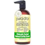 PURA D'OR Original Gold Label Anti-Thinning Shampoo - CLINICALLY TESTED - Biotin & Argan Oil – Sulfate-Free Strengthening & Volumizing for Fuller-Looking Hair, Men & Women, Natural Earthy Scent 16 oz