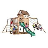 Backyard Discovery Montpelier Cedar Wood Swing Set with Wave Slide,Clubhouse, Monkey Bars, Picnic Area, Snack Bar, Belt Swings, Trapeze, Balcony, Playhouse, Working Door, Ladder, Outdoor Playset
