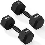 Fitvids Rubber Encased Exercise & Fitness Hex Dumbbell with Anti-Slip Metal Handle for Home Gym, 10 LB Pair