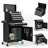 5-Drawers Black Tool Chest, 2-in-1 Mechanic Rolling Tool Box Removable Lockable Tool Storage Cabinet, Metal Tool Cart with Drawers and Wheels for Garage, Workshop