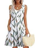 WEESO Summer Dresses for Women 2025 Trendy Tank Sleeveless Dress Sundresses with Pockets Teacher Vacation Outfits for Women Floral Multi Leaf L
