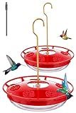 FEED GARDEN Hummingbird Feeders for Outdoors, 2 Pack 16oz Leak-Proof Dish-Style Nectar Feeder Built-in Ant Moat, 5 Feeding Ports, Wide Mouth Easy Clean, BPA-Free Garden Décor Gifts