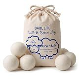 BABL LIFE Wool Dryer Balls 6 Pack, 100% New Zealand Wool, Reusable Dryer Balls for Laundry, Natural Fabric Softener, Helps Reduce Drying Time, Wrinkles & Static Cling, 2.6 Inch