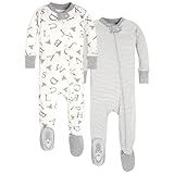 Burt's Bees Baby Baby Boys Pajamas, One-Piece Footed Sleeper PJs, Non-Slip Snug Fit for Infants 12, 18, and 24 Months