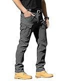 whox Men's Cargo Tactical Pants Work Hiking Trousers Waterproof Lightweight Elastic Waist for Travel with Pockets(No Belt) Dark Grey