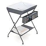 Costzon Changing Table, Portable Baby Changing Table Foldable Diaper Changing Station with Safety Belt, Large Storage Rack & Shelf, Nursery Organizer for Newborn Infant (Dark Gray)