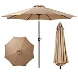 OLIXIS 9ft Patio Umbrella with Tilt and Crank Button & 8 Sturdy Ribs Waterproof, Patio Table Umbrella Perfect for Poolside, Terrace, Beach and Outdoor Restaurant, Brown