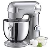 Cuisinart Stand Mixer, 12 Speeds, 5.5-Quart Mixing Bowl, Chef's Whisk, Flat Mixing Paddle, Dough Hook, and Splash Guard with Pour Spout, Silver Lining, SM-50BC, Silver Lining