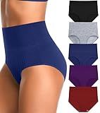 OPIBOO High Waisted Underwear Women Cotton Plus Size Tummy Control Postpartum Essentials Full Coverage Panties Stretch Comfortable Briefs Multicolored