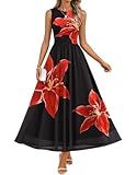 ZESICA Women's Summer Sleeveless Floral Maxi Dress 2026 Casual Crewneck Mesh A Line Flowy Boho Beach Party Long Dresses Black Medium