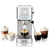 Zulay Kitchen Magia Compact Espresso Machine – 20 Bar Coffee Maker with Milk Frother Steam Wand, Latte & Cappuccino Maker, 1350W Fast Heating, 40oz Removable Water Tank, Stainless Steel – Silver