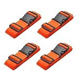 Pwkauka 4 Pack Luggage Straps, Adjustable Travel Suitcase Belt Secure Lock Straps to Prevent Bursting, for Suitcases Briefcase & Travel Bags, Extends Life of Bag, 40''-78'' Length (Orange)