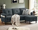 Pingliang Home Sectional Sofa Couches for Living Room, Modular 3 Seats Sectional Sofas L Shaped Couch with Storage and Reversible Chaise, Linen Fabric, 79" (Dark Grey)