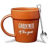 VELENTI Gardener Coffee Mug Gift - Funny Plant Pot Mug with Shovel Spoon - Cool Coffee Mugs for Men, Women - Mug for Gardeners, Dad Birthday Gifts, Cute Mom Christmas Gifts (Gardener Coffee Mug)