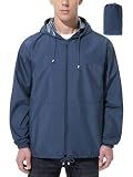 UIQUR Mens Rain Jacket Raincoat Waterproof Windbreaker Navy Blue XL