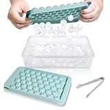WIBIMEN Ice Cube Tray with Lid and Bin - Round Ice Trays for Freezer with Lid - Ice Cube Trays for Freezer with Ice Container (0.8"-2PACK Blue)