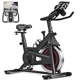UMAY Exercise Bike, Brake Pad Stationary Bike with App Compatible, Adjustable Resistance Indoor Cycling Bike with 300 lb Weight Capacity, Low Noise Bike with Tablet Holder & Comfort Seat