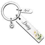 VIESUJI April Birthday Gifts for Women Daisy Birth Flower Keychains