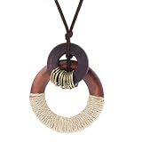 GelConnie Womens Pendant Necklace Wood Handmade Jewelry Leather Necklace Long Rope Sweater Necklace for Woman