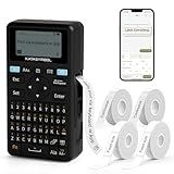 SUPVAN E11 Bluetooth Label Maker Machine with 4 Tapes, Support Keyboard & App with 30+ Fonts and 660+ Icons, Rechargeable Inkless Labeler for Home, Kitchen, Office, School, Organization, Black
