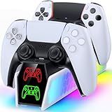 PS5 Controller Charger Station Compatible with DualSense & Edge Controllers, PS5 Charging Station Docking with RGB Light & LED Indicato for PlayStation 4 Interactive Gaming Figures