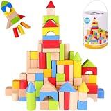 Pidoko Kids Building Blocks for Toddlers 1-3, 100 Pcs Wooden Blocks