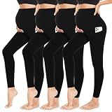 4 Pack Women’s Maternity Leggings with Pockets Over The Belly Bands for Pregnant Women Black Maternity Joggers Licras Deportivas De Mujer Athletic Summer Autumn Spring Wear Apparel Clothings