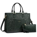 LOVEVOOK Laptop Tote Bag for Women, 15.6 Inch Work Bags, Vintage Leather Tote Bag, Waterproof Computer Bags with Clutch Purse, Large Capacity Messenger Bag for Teacher College Business Office