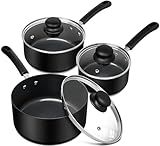 MICHELANGELO Nonstick Saucepan with Lid, Ceramic Sauce Pan Sets, Easy to Clean Sauce Pans, Multi-Purpose Cooking Pots, 1QT & 2QT & 3QT, Black