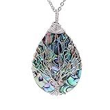 sedmart Wire Wrapped Abalone Teardrop Necklace - Handmade Silver Abalone Shell Water Drop Tree of Life Pendent Jewelry for Women