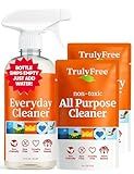 Truly Free Everyday Cleaner - Multipurpose Cleaner Spray, Kitchen Counter Cleaner, Natural Cleaning Products, Multi-Surface Household Solution, 1 Empty Bottle Spray (16oz) & 2 Refills (3oz each)