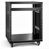 VEVOR 12U AV Rack Stand with Caster Wheels, Component Rack Cabinet Recording Studio Racks, Removable Side Panels, Universal Network Server Case, Special Vents for 19'' Audio Video Rack Mounting