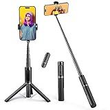ATUMTEK Selfie Stick Tripod, 3-in-1 Extendable Aluminum Phone Tripod with Detachable Bluetooth Remote, Compatible with iPhone 17/16/15/14/13/12/11/11 Pro/XS Max/XR and Samsung Smartphones, Black