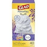 Glad ForceFlex Tall Kitchen Trash Bags, 13 Gal, Gain Lavender with Febreze, 40 Ct (Pack May Vary)