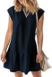 BLENCOT Womens Dresses Casual Cap Sleeve Crew Neck Summer Loose Fit Spring Tshirt Ruffle Hem Flare Mini Sporty Sweatshirt Trendy Dress Large Navy Blue