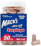 Mack's Ultra Soft Foam Earplugs, 50 Pair - 33dB Highest NRR | Made in USA