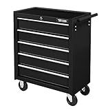 TUFFIOM 5-Drawer Rolling Tool Chest w/Drawers & Lock, Tool Storage Cabinet with Lockable Wheels, Top Cushion & Drawer Liners, Tool Organizer Box for Garage, Warehouse & Repair Sho