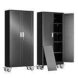 erosoei 71" H Metal Garage Storage Cabinet, Rolling Tool Cabinet with 2 Doors and Wheels, Locker Steel Cabinet with 4 Adjustable Shelves, Organization Cabinet for Garage,Office,Home,Gym,School