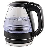 OVENTE Electric Kettle, 1.5L Borosilicate Glass Countertop Water Heater and Boiler for Coffee or Tea, BPA-Free, Auto Shut-Off, Boil-Dry Protection, Removable and Washable Spout Filter, Black KG83B