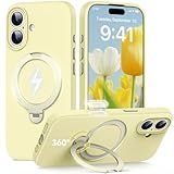 HuwaiH Case for iPhone 16, [360° Rotating Magnetic Ring Stand] with Strong Holder, Military-Grade Shockproof Silicone Phone Case, Full Protection Hands-Free Video Calls Car Mount, Yellow