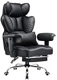 COMHOMA Big and Tall Office Chair 400LBS Wide Ergonomic Gaming Chair with Deluxe Embossing Designed Leather with Foot Rest,150°Reclining Adjustable Armrests Pocket Spring Back Support and Pillow