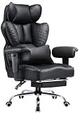 COMHOMA Big and Tall Office Chair Heavy Duty Wide Ergonomic Gaming Chair with Deluxe Embossing Designed Leather with Foot Rest, 145°Reclining Adjustable Armrests Pocket Spring Back Support and Pillow