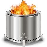 HGD 20 Inch Smokeless Fire Pit with Stand, Stainless Steel Wood Burning Stove, Outdoor Firepit with Removable Ash Pan for Backyard, Patio, Garden, BBQ and Bonfire, Silver