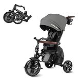 Toddler Bike Stroller for Baby 10 Months to 6 Years Old, 8-in-1 Foldable Stroller Bike for Toddlers 3-5 Boys & Girls Gifts Trike — Adjustable Handle, Triple Footrest, Canopy & Storage Bag (Grey)