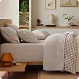 Bedsure 100% Washed Cotton Percale Sheets Queen Size - Linen Like Textured 6-Piece Bedsheet Set with 18" Deep Pocket, Breathable & PureWoven Soft Comfy (Linen, Queen)