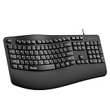 RECCAZR Ergonomic Keyboard, Wired Computer USB Keyboard with Wrist Rest, Spill-Resistant, Wave Keys for Natural Typing, Compatible with Windows/PC/Laptop(Black)
