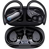 GNMN Active Noise Cancelling Ear Buds Wireless Earbuds 96hrs Playback Bluetooth Headphones IPX7 Waterproof Stereo Bass Over-Ear Earphones with Earhooks Microphone LED Battery Display for Sports/Gym