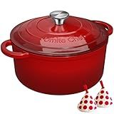 Enameled Cast Iron Dutch Oven - Umite Chef 5QT Pot with Lid & Cotton Potholders - Heavy-Duty Cookware for Bread Baking, Braising, Stews, Roasting(Red)
